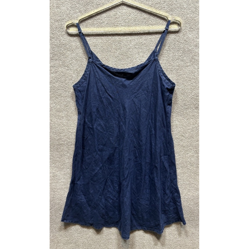 Flax Mini Dress Linen Linerless Women Medium Navy Blue Sleeveless Relaxed Flow - Picture 3 of 4